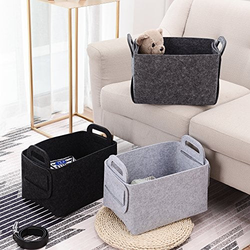 Storage Basket Felt Storage Bin Collapsible& Convenient Box Organizer with Carry Handles for Office Bedroom Closet Babies Nursery Toys Laundry