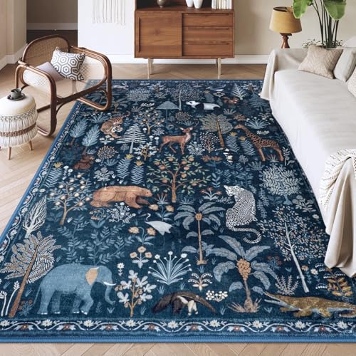Jungle Print Rugs for Living Room 8x10 Washable Area Rugs for Bedroom