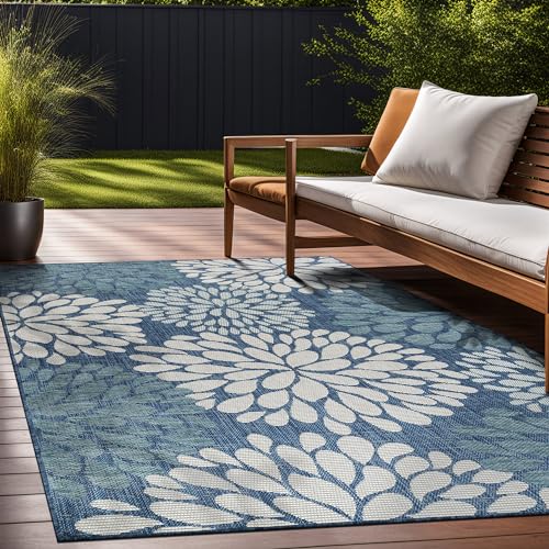 Outdoor Rug 10x14 Modern Exotic Tropical Leaf Area Rugs for Indoor and Outdoor Patio Deck Porch Garden Water Resistant Washable Outside Carpet