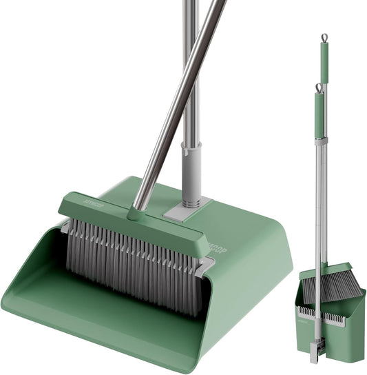 JOYMOOP Dark Teal Green Broom and Dustpan Set with 56” Handle, Upright Angle with Comb Teeth for Pet Hair and Hardwood Floors - NestledHome