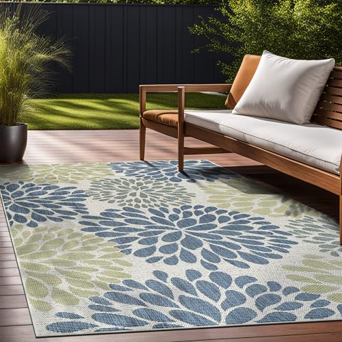 Outdoor Rug 5x7 Modern Exotic Tropical Leaf Area Rugs for Indoor and Outdoor Patio Deck Porch Garden Water Resistant Washable Outside Carpet