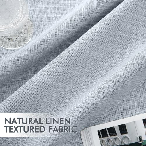 Light Blue 100% Blackout Linen Curtains 84 Inch 2 Panels Set Double Sided No Coating Pleated Back Tab Black Out Long Thermal Insulated Pinch Pleat Bedroom Living Room Darkening Window Drapes (2 Count)