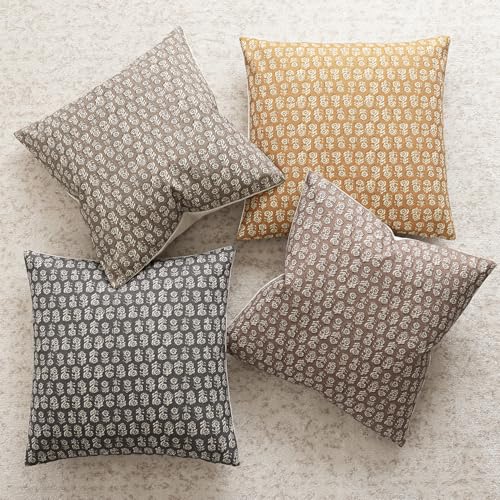 Decorative Floral Print Throw Pillow Covers 24×24 Golden Orange (2 Count)