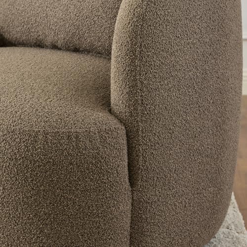 34" W Boucle Swivel Barrel Chair with Toss Pillow