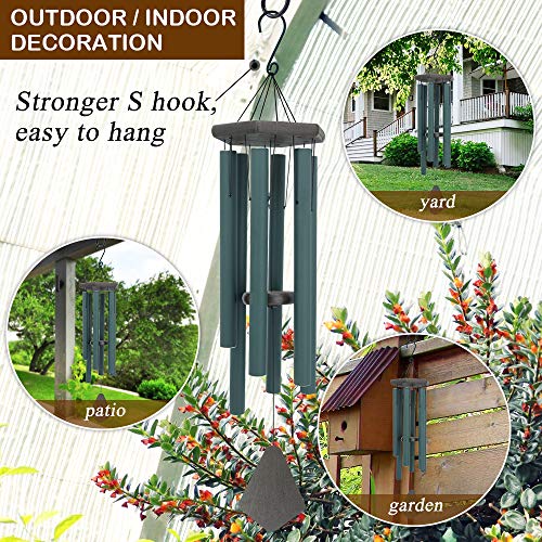 Large Wind Chimes for Outside 36 inch Green Deep Tone Garden Gift Outdoor (6 Count)