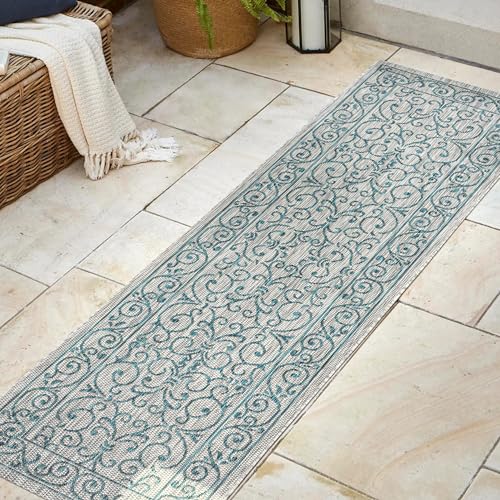 Vintage Filigree Indoor Outdoor Runner Rug 2X8 Gray