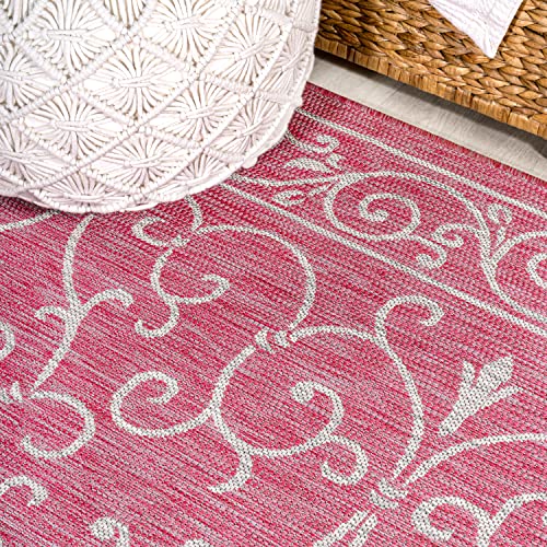 Vintage Filigree Indoor Outdoor Round Area Rug 5 Ft Fuchsia