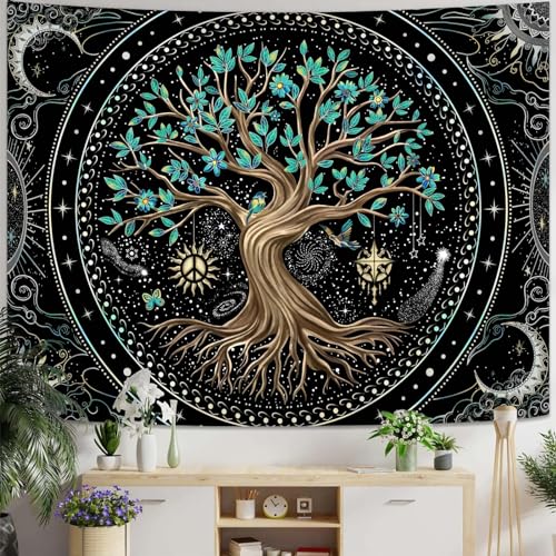 Tree of Life Tapastry Butterfly Moon Tapastry Flower Tree Tapestries Mandala Wall Hanging for Bedroom and Living Room Decor 36×48 Inches