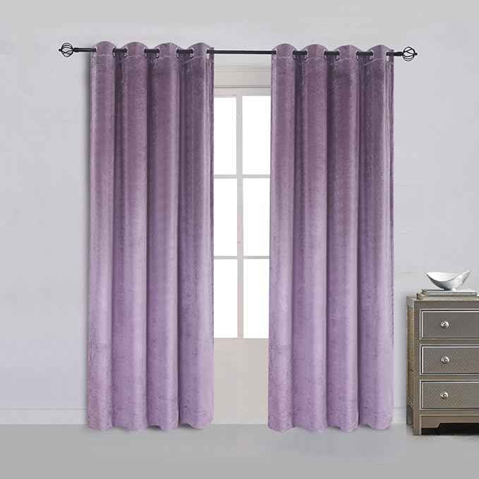 Cherry Home Super Soft Luxury Velvet Texture Curtains Lavender Flannel Blackout Curtains Panel Drapes Grommet 52Wx84L inch Purplish Pink,2 Panels