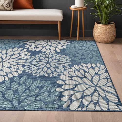 Outdoor Rug 5x7 Modern Exotic Tropical Leaf Area Rugs for Indoor and Outdoor Patio Deck Porch Garden Water Resistant Washable Outside Carpet