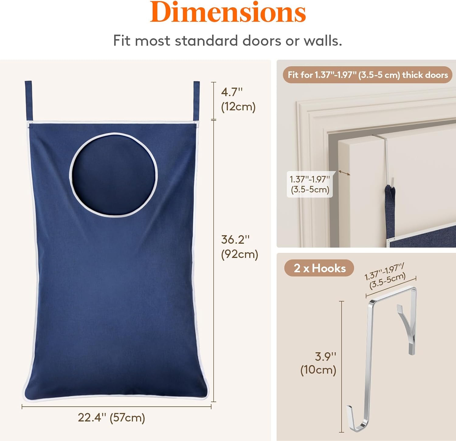 Lifewit Over Door Laundry Hamper, Large Collapsible Hanging Laundry Hamper, Hanging Laundry Basket Bag for Bathroom Bedroom Dirty Clothes Storage Organizer, Dark Blue - NestledHome
