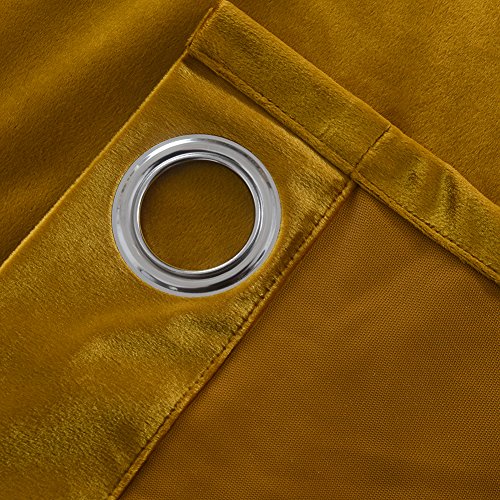 Super Soft Luxury Velvet Warm Yellow Blackout Velvet Energy Efficient Grommet Curtain Panel Drapes Ginger Mustard Curtain Panels 52Wx96L