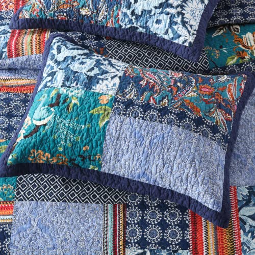 California King Quilt Set Reversible Lightweight Bohemian Paisley Patchwork Cotton Quilted Bedspread Coverlet Set 3