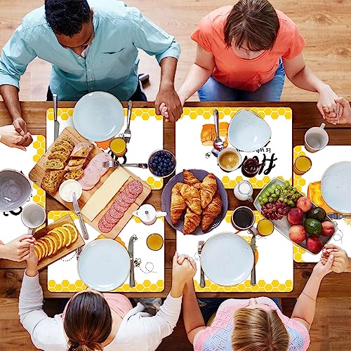 Honey Bee Plastic Placemats Set of 6 Summer Table mats 17×13×0.04in (6 Count)