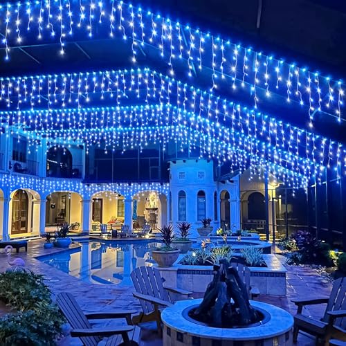 33FT Icicle Lights for Outside 400 LED Blue and White Christmas Lights