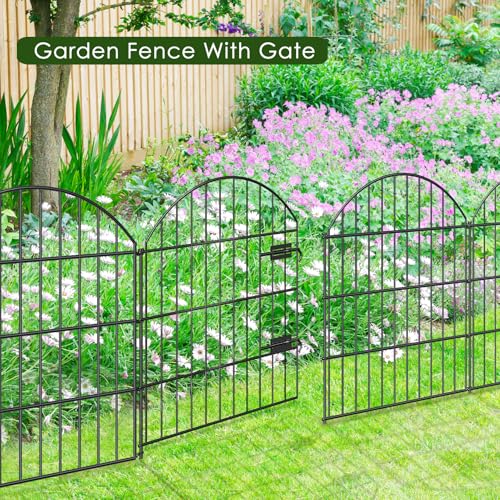 Metal Garden Fence with Gate 28 in x 37.3 ft