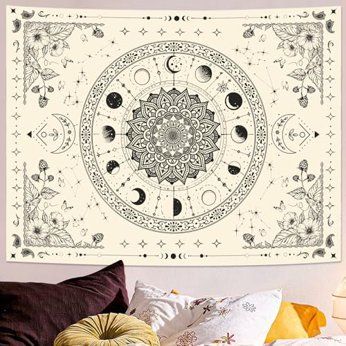 Mandala Moon Tapestry Boho Tapestry for Bedroom Black and White Tapestries Wall Hanging Living Room Wall Art and Home Decor 60x80