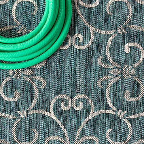 Vintage Filigree Indoor Outdoor Square Area Rug 5X5 Teal