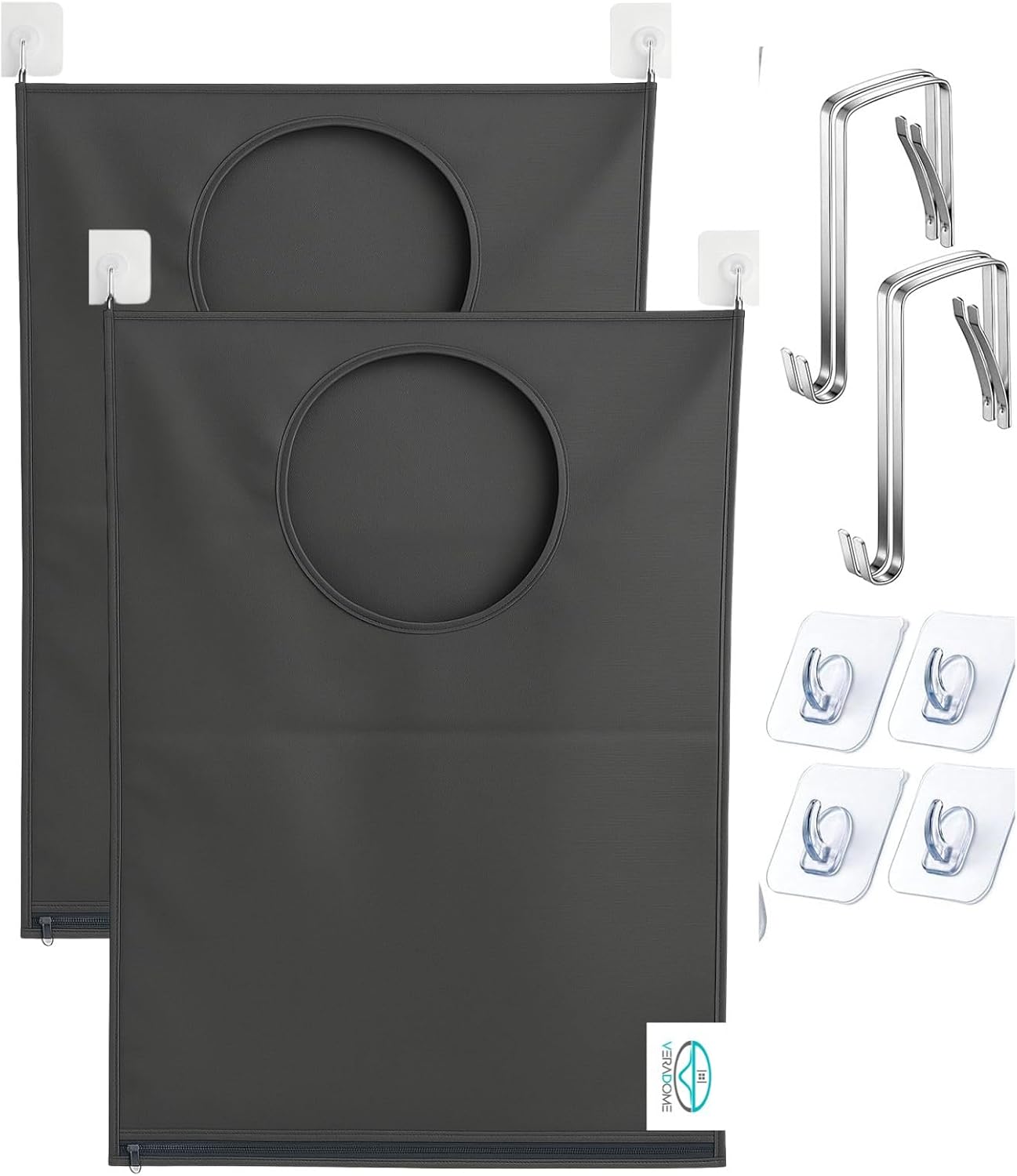 Hanging Laundry Hamper Bag – Space-Saving Dirty Clothes Storage with Free Adjustable Stainless Steel Over-the-Door Hooks & Suction Cup Hooks – Ideal for bathrooms, bedrooms & dorms (2, Gray) - NestledHome