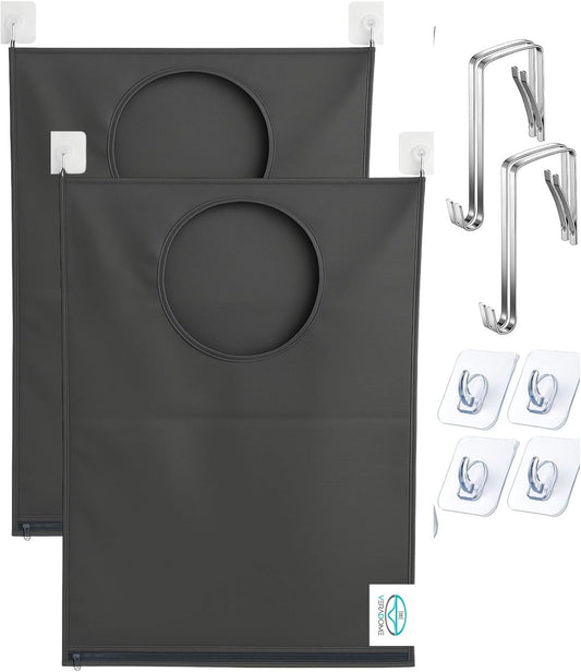 Hanging Laundry Hamper Bag – Space-Saving Dirty Clothes Storage with Free Adjustable Stainless Steel Over-the-Door Hooks & Suction Cup Hooks – Ideal for bathrooms, bedrooms & dorms (2, Gray) - NestledHome