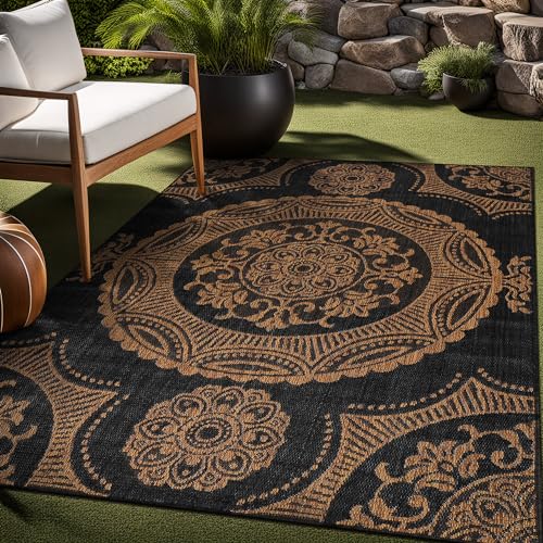 Medallion Outdoor Rug 5x7 Washable Outside Carpet for Indoor Patio Porch Waterproof Easy Cleaning Non Shedding Area Rugs Nut Brown 5 x 7