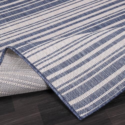 Stripe Outdoor Rug 10x14 Washable Outside Carpet for Indoor Patio Porch Waterproof Easy Cleaning Non Shedding Area Rugs Blue 10 x 14 (140 Sq Ft)
