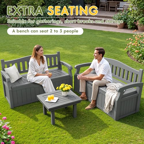 80 Gallon Storage Bench Outdoor Deck Box with Armrest (705.6 Ounce)