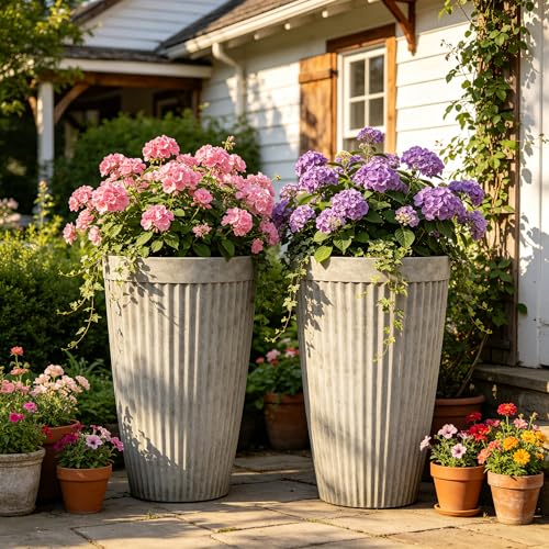 Autodaya 20" Resin Outdoor Tall Planters Set of 2 (2 Count)