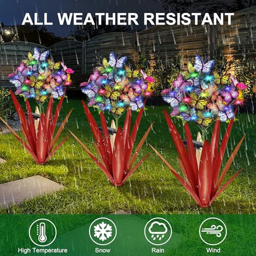 Solar Metal Agave Butterfly Flower Stick Garden Sculpture (2 Count)