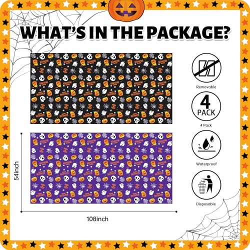 4 Packs Halloween Tablecloth Disposable Table Cover 54X108 Halloween Decorations Kids Birthday Party Decor for Kids (4 Count)