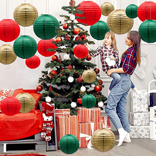 21 Pack Green Red Gold Hanging Paper Lanterns Decorative