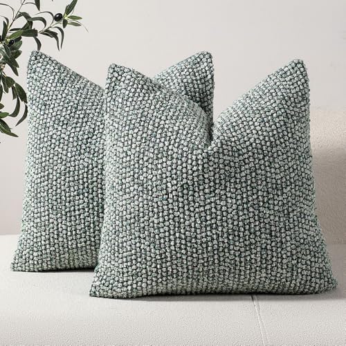 Striped Throw Pillow Covers 24x24 Set of 2 Green Textured Boucle Chic Morden Boho Accent Farmhouse Square Decorative Couch Pillow Covers for Home Decor Bed Sofa Living Room (2 Count)