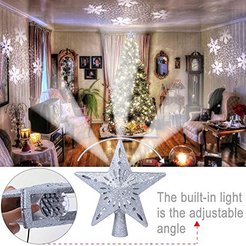 Christmas Tree Topper Lighted Star Tree Toppers with LED Rotating Snowflake Projector Lights