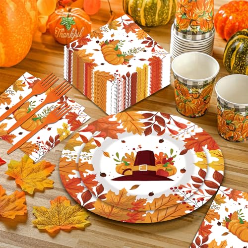 Fall Paper Plates 50 Pack Thanksgiving Day Party Dessert Plates (50 Count)