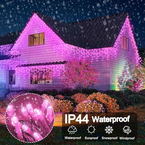 Pink Christmas Lights Outdoor Icicle Lights for Outside 33ft 400 LED String