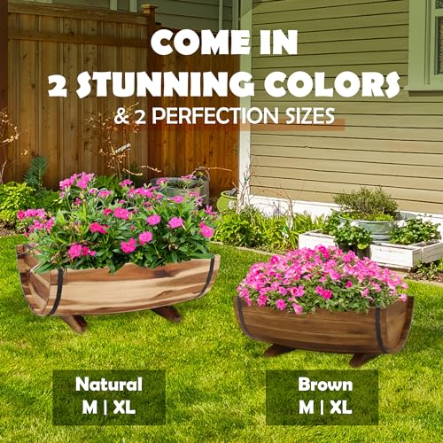 Solid Acacia Wood Half Barrel Planters Outdoor Set of 2 Different Sizes (2 Count)