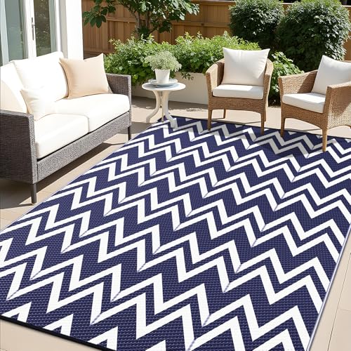 Outdoor Rug 6x9 ft Waterproof Reversible Chevron Mat