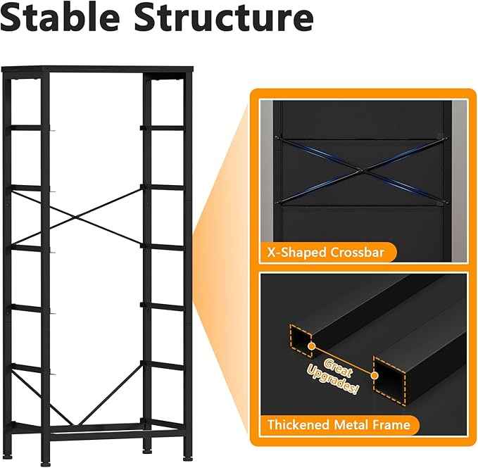 Furnulem Tall Dresser with 6 Drawers,Vertical Bedside End Table & Chest for Bedroom,Black Storage Tower Dorm Nightstand with Fabric Drawer Organizer Unit Furniture in Living Room,Closet,Hallyway