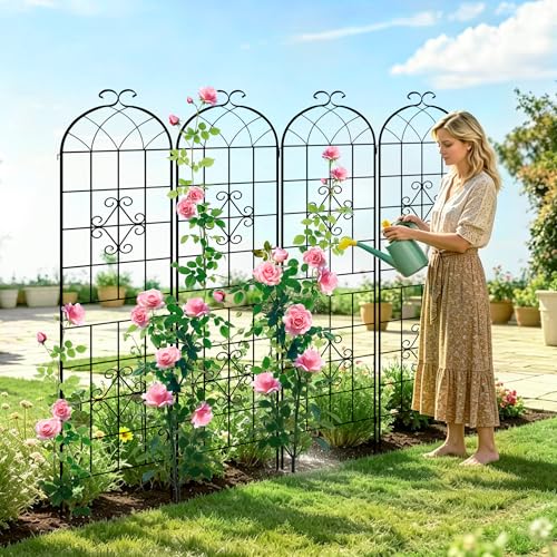 78.4 x 40in Rustic Iron Arch Decoration Garden Trellis with Black Metal Coating (2 Count)