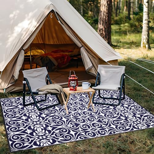 Outdoor Rug 9x12 ft Waterproof Reversible Floral Mat