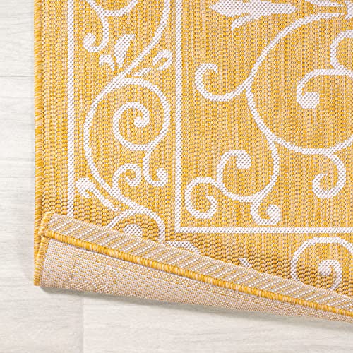 Vintage Filigree Indoor Outdoor Area Rug 9X12 Yellow