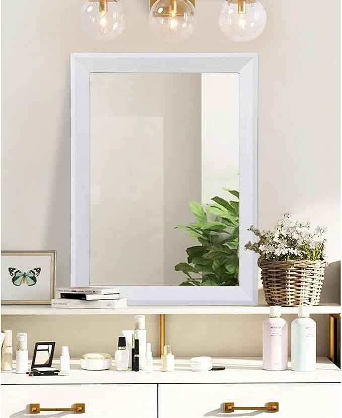 AAZZKANG Rectangular Wall Mirror Decorative Wood Framed Mirrors Large 26"x18" for Farmhouse Bedroom Bathroom Living Room Entryway Hanging Home Decor
