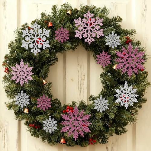 36pcs Pink Silver Christmas Snowflake Ornaments (36 Count)