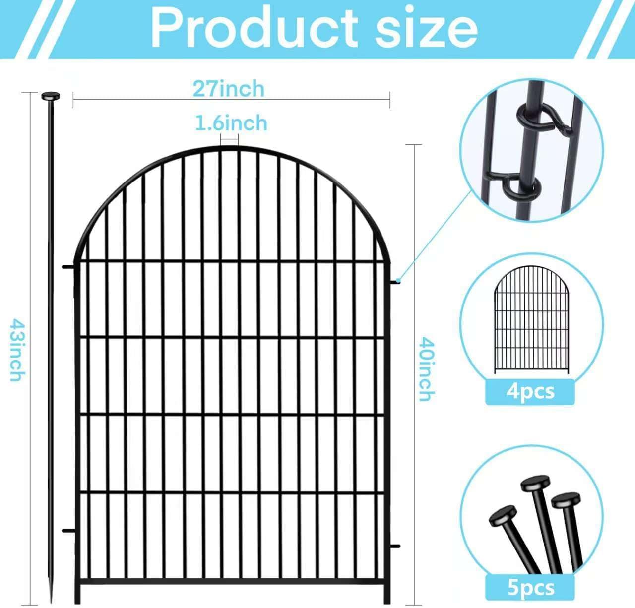 Tall Garden Fence with Gate, 4 Panels Fences for Dogs Outside, 40 in(H)x8.8 Ft(L) No Dig Animal Barrier Garden Fencing, Rustproof Metal Wire Temporary Rabbit Dog Fence for Yard Patio Outdoor