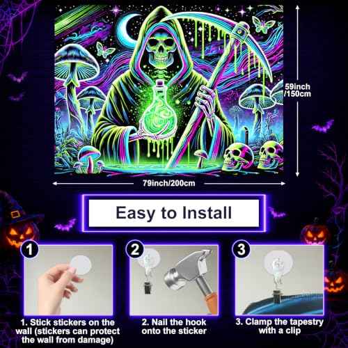 Blacklight Tapestry Grim Reaper Room Decor 78 x 59 Inch