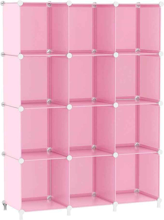 AWTATOS Cube Storage Organizer Protable Closet Organizers and Storage for Kids DIY Stackable 12 Cube Storage Shelves Clothes Organizer for Bedroom, Home, Pink