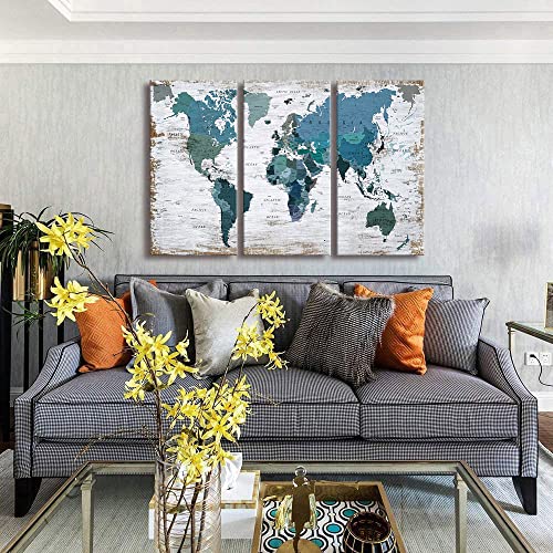 Teal blue Wall Art Watercolor Abstract Wall Decal Large Office Canvas Wall Art 24in x48in x3 Painting for Bedroom Decoration for Living Room 3 piece Blue Artwork for Walls (3 Count)