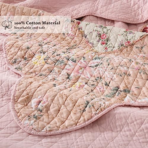Quilts California King Patchwork Pink Floral Quilt Set Vintage Shabby Chic Botanical Quilted Bedspread 3