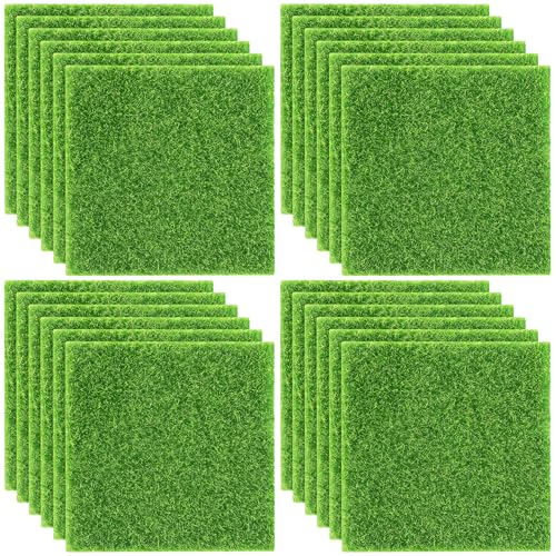 24 Pieces Fake Grass for Crafts Fairy Garden 6 x 6 Inches Artificial Garden Grass for Miniature Ornament Dollhouse DIY Decoration (24 Count)