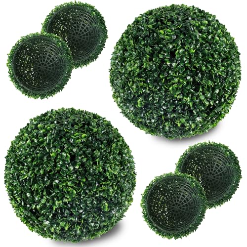 2 PCS 13.7 inch 2 Layers Artificial Plant Topiary Ball Faux Boxwood